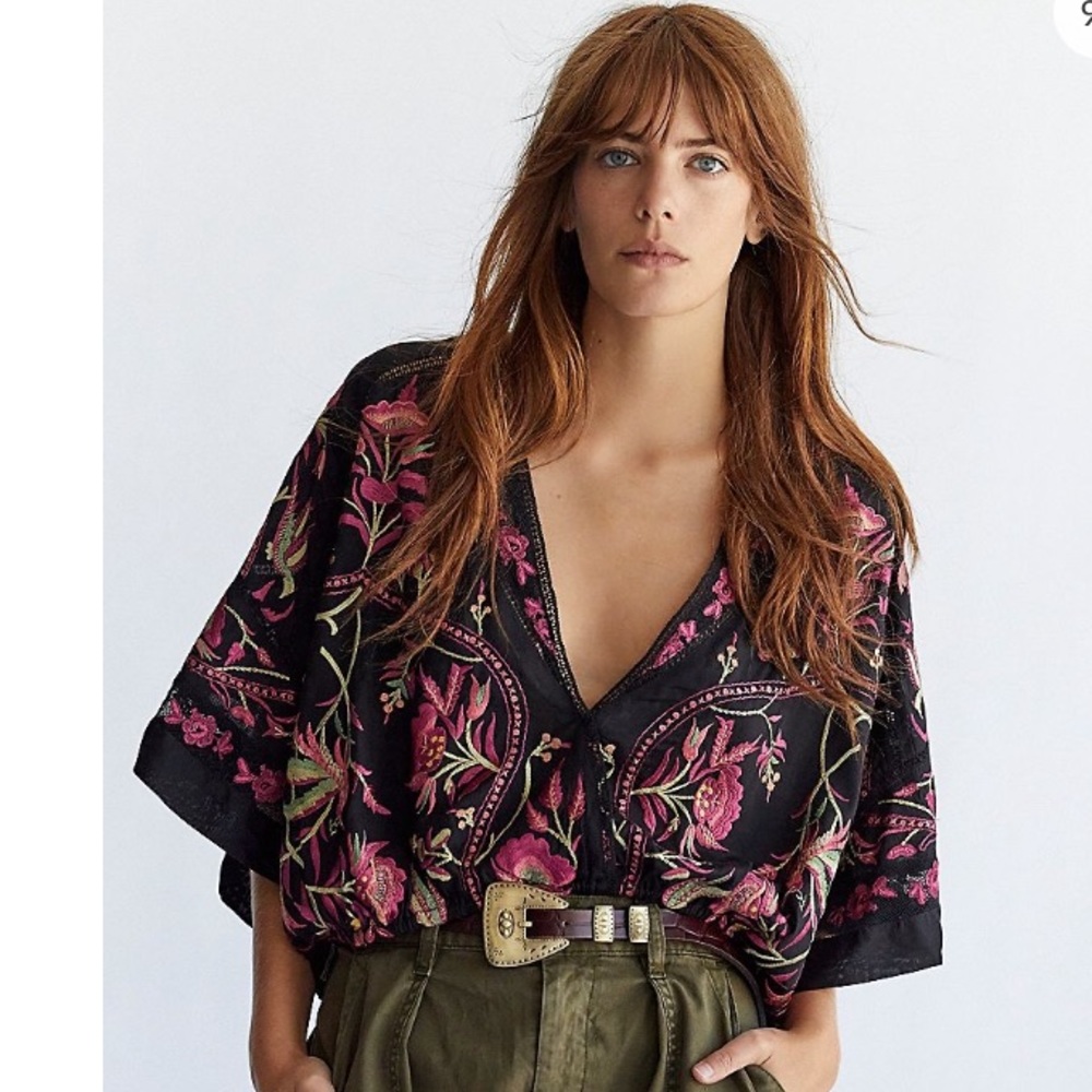 Free People Flora Embroidered Blouse